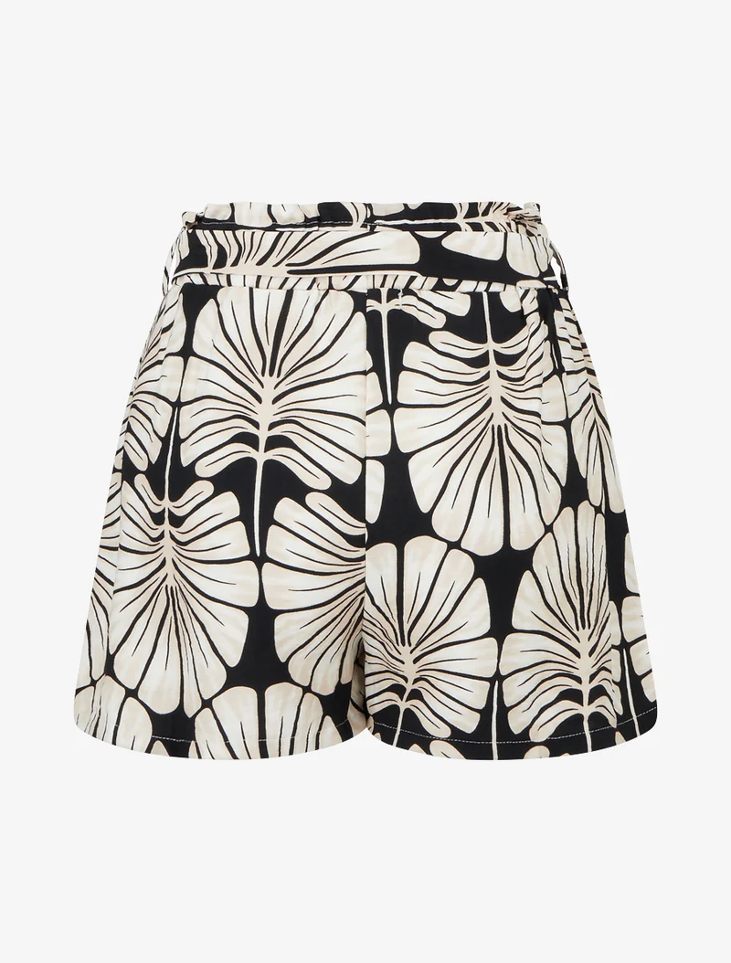 Elastische Shorts mit tropischem Druck - Schwarz