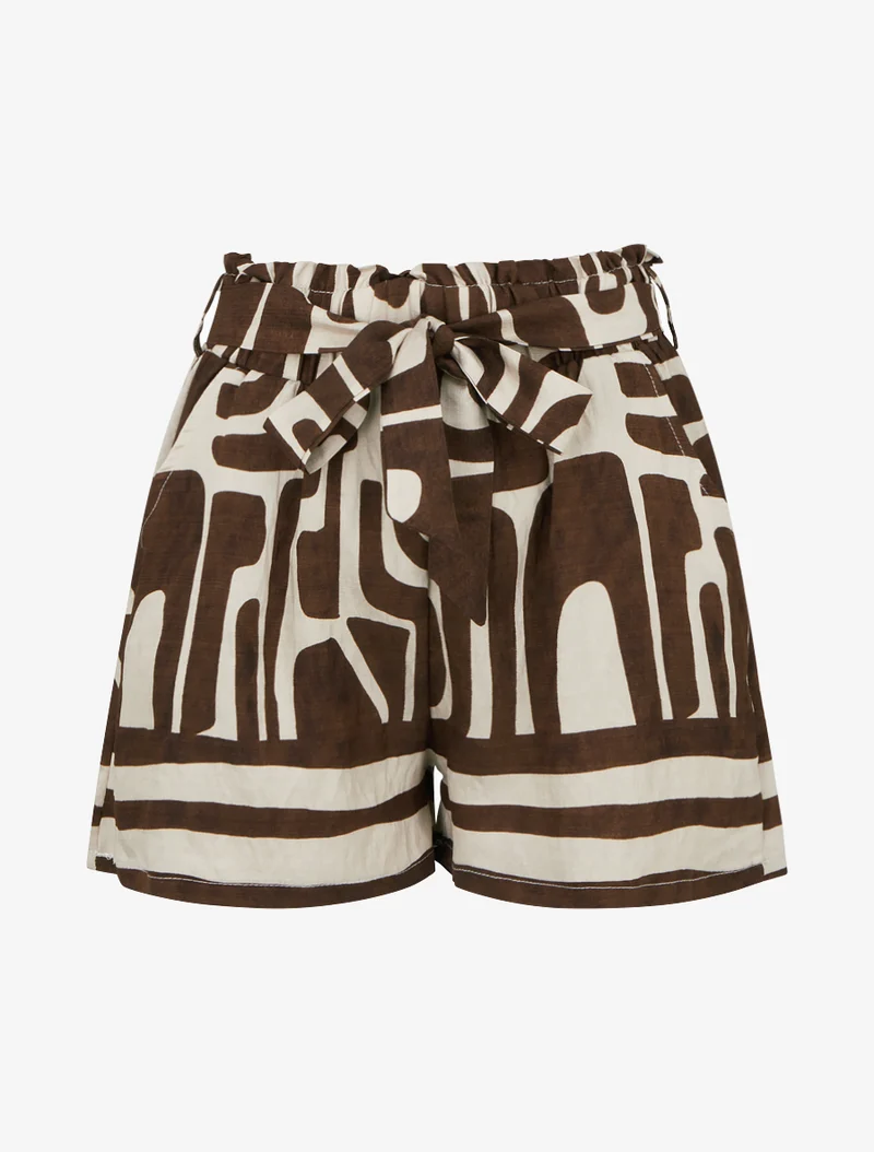Elastische bedruckte Shorts mit Fantasiemuster - Braun