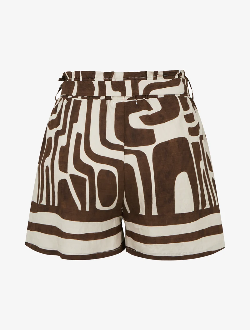 Elastische bedruckte Shorts mit Fantasiemuster - Braun
