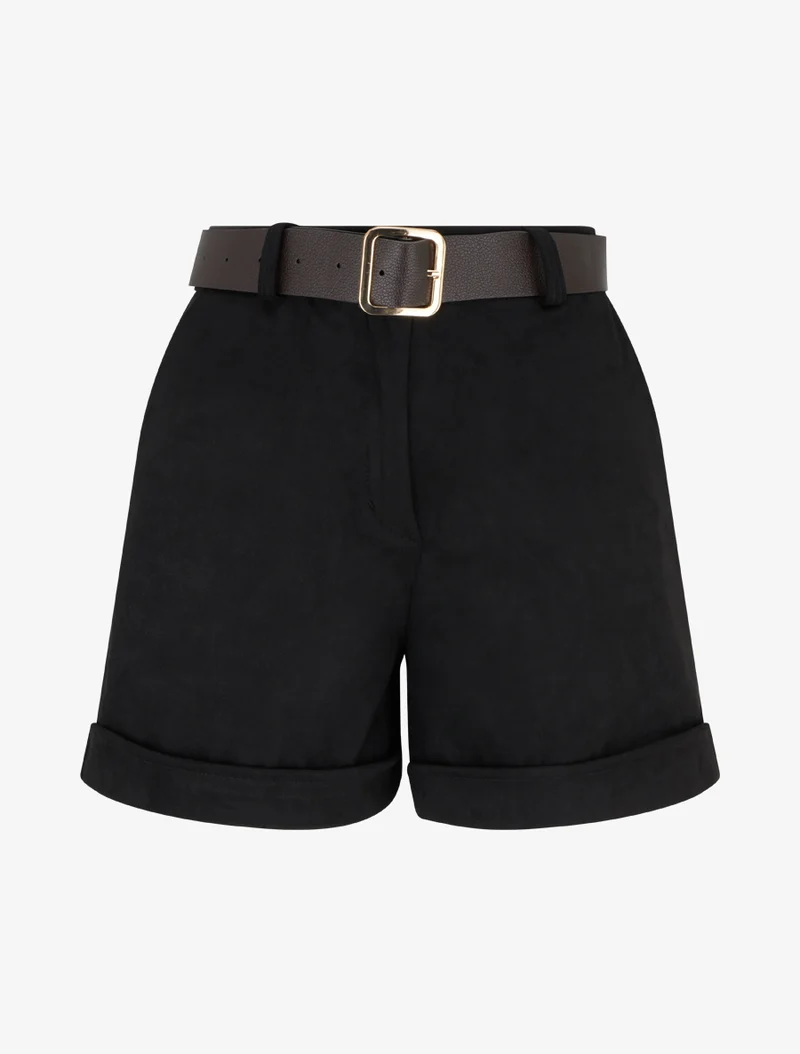 Shorts mit Umschlag aus Wildlederimitat - Schwarz