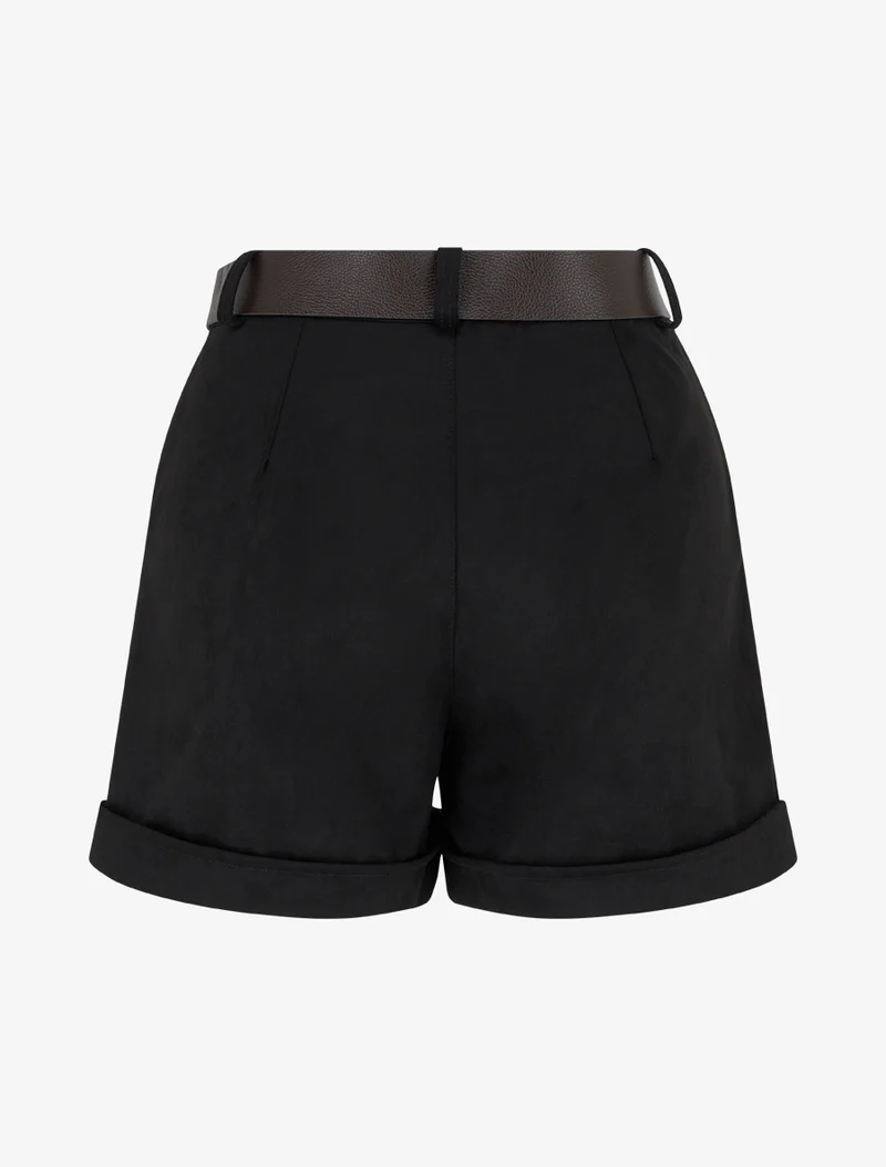Shorts mit Umschlag aus Wildlederimitat - Schwarz
