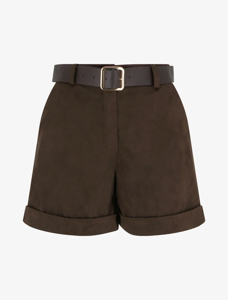 Shorts mit Umschlag aus Wildlederimitat - Braun