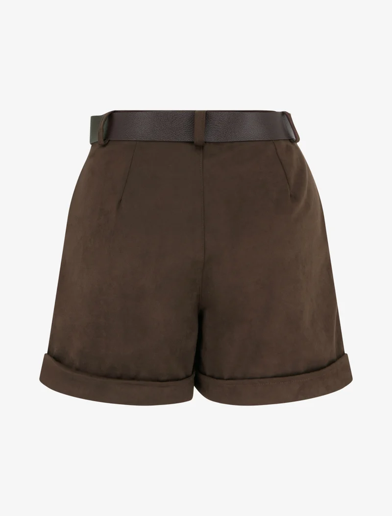 Shorts mit Umschlag aus Wildlederimitat - Braun
