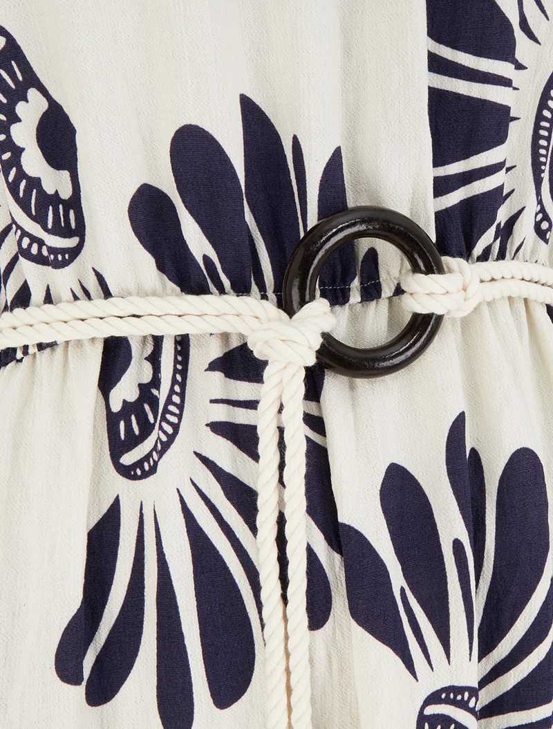 Kleid mit Fantasiedruck und Kordelträgern - Marine