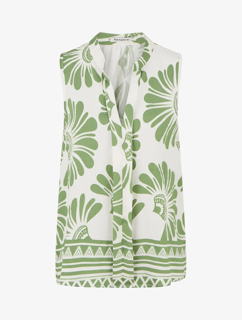 Ärmelloses Oberteil mit stilisierten Blumenmuster - Grün