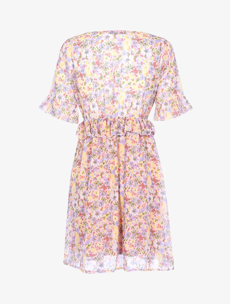 Geblümtes Kleid mit Rüschenbund - Rose