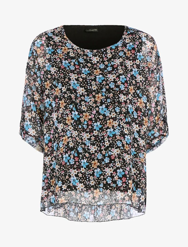 Floral bedruckte Bluse in weiter Passform - Schwarz