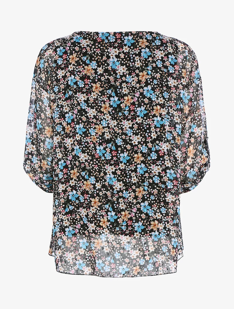 Floral bedruckte Bluse in weiter Passform - Schwarz