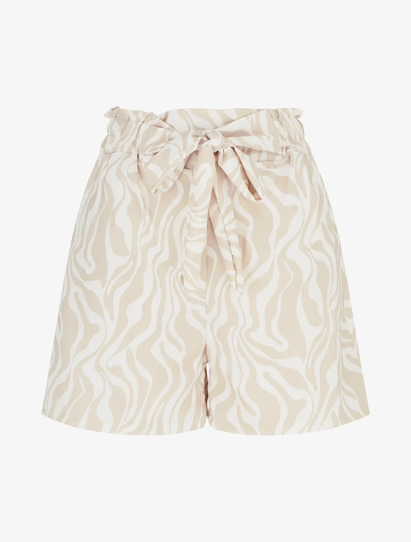 Kurze Paperbag-Hose mit Fantasiemuster - Beige