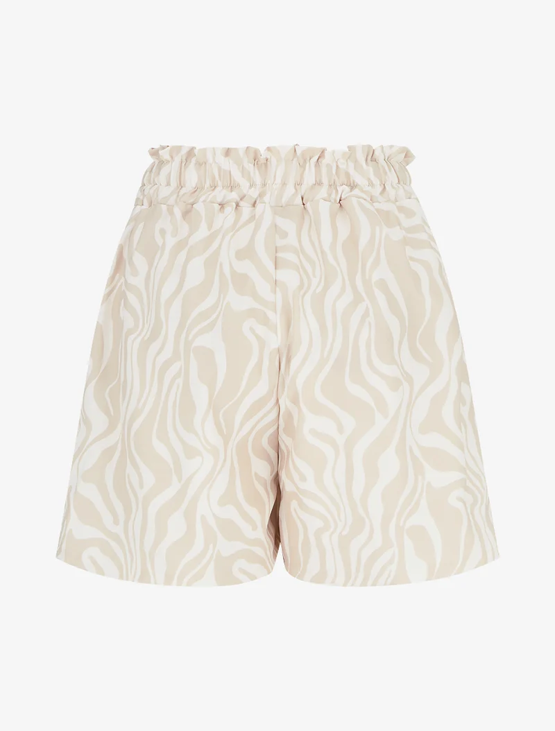 Kurze Paperbag-Hose mit Fantasiemuster - Beige