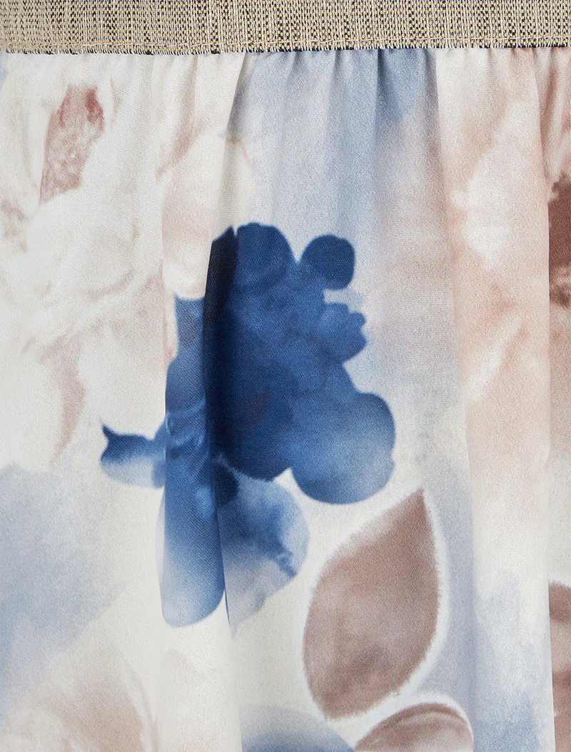 Midikleid mit Spitze und Aquarelldruck - Marine
