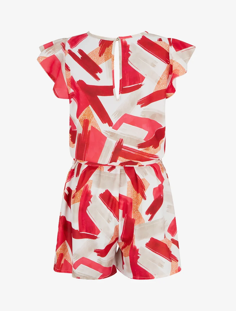 Kurzärmeliger, verspielter Jumpsuit mit Rüschen - Rot