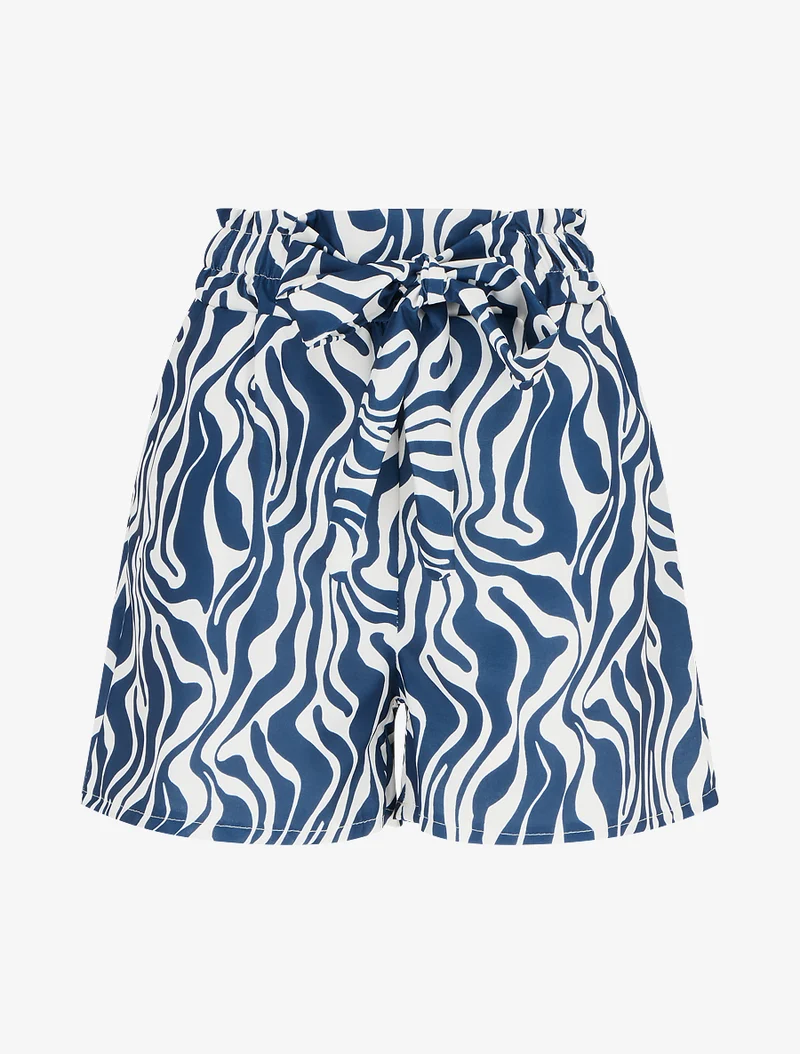 Kurze Paperbag-Hose mit Fantasiemuster - Marine