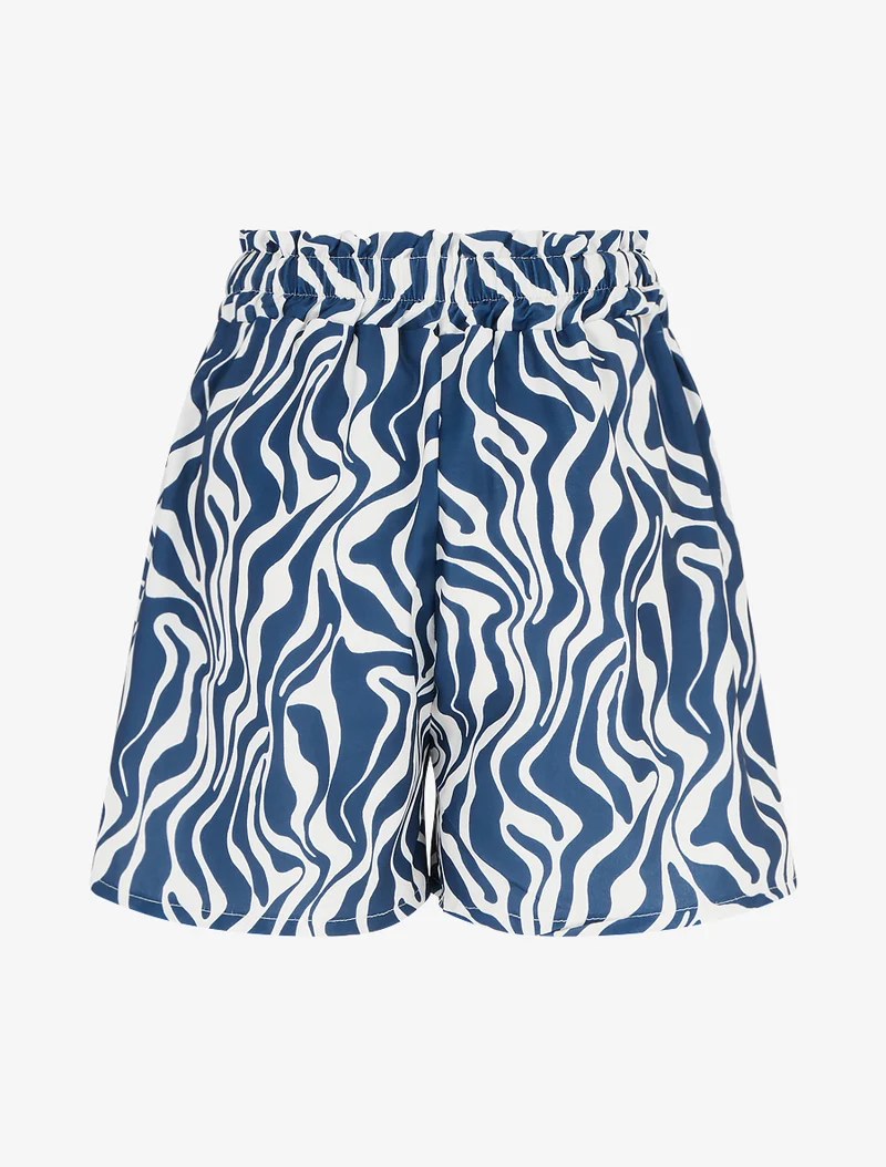 Kurze Paperbag-Hose mit Fantasiemuster - Marine