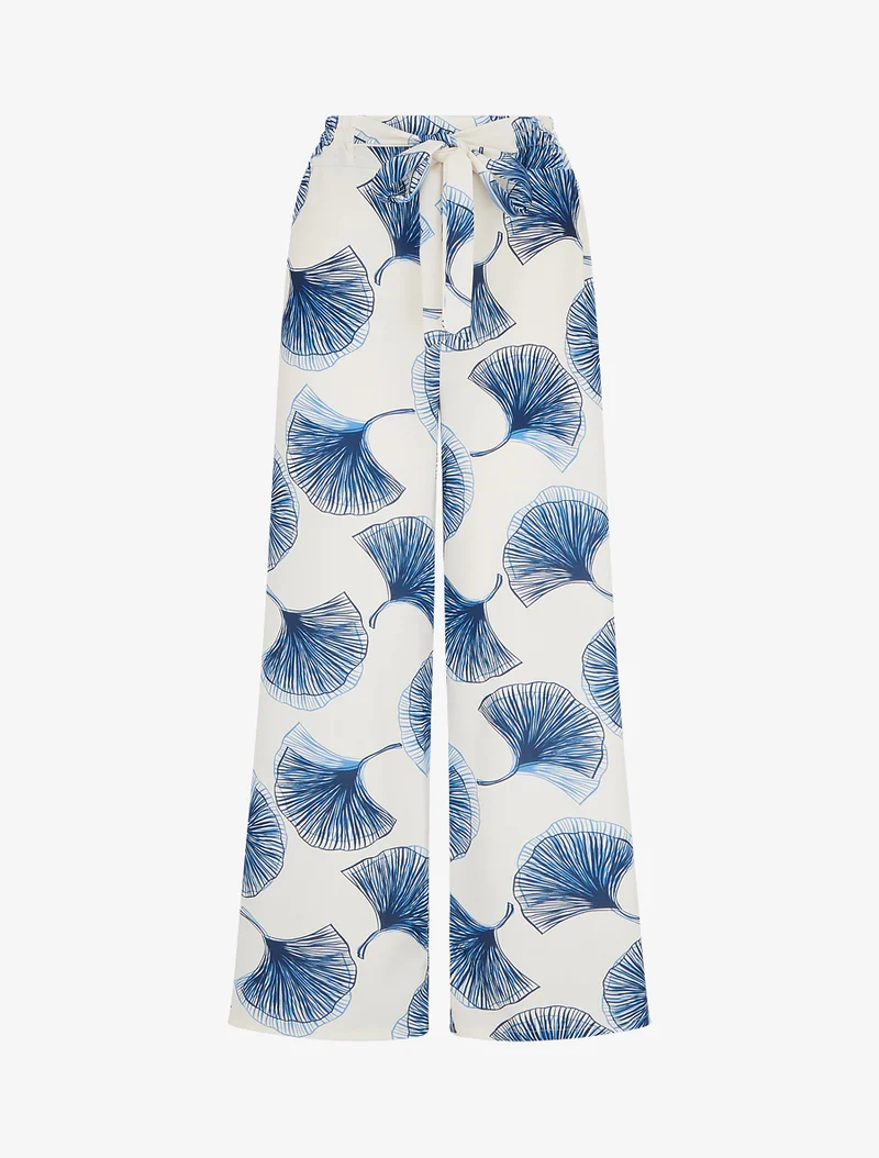 Fließende Hose mit Ginko-Print - Marine