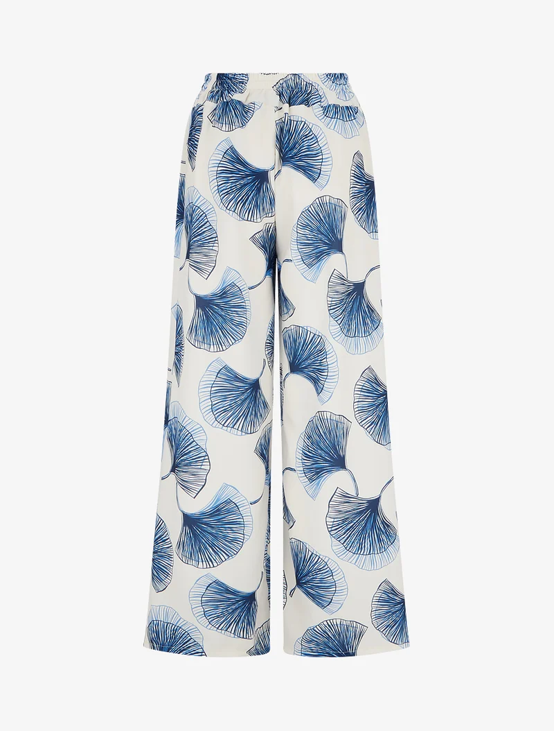 Fließende Hose mit Ginko-Print - Marine