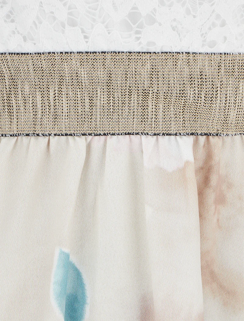 Midikleid mit Spitze und Aquarelldruck - Beige