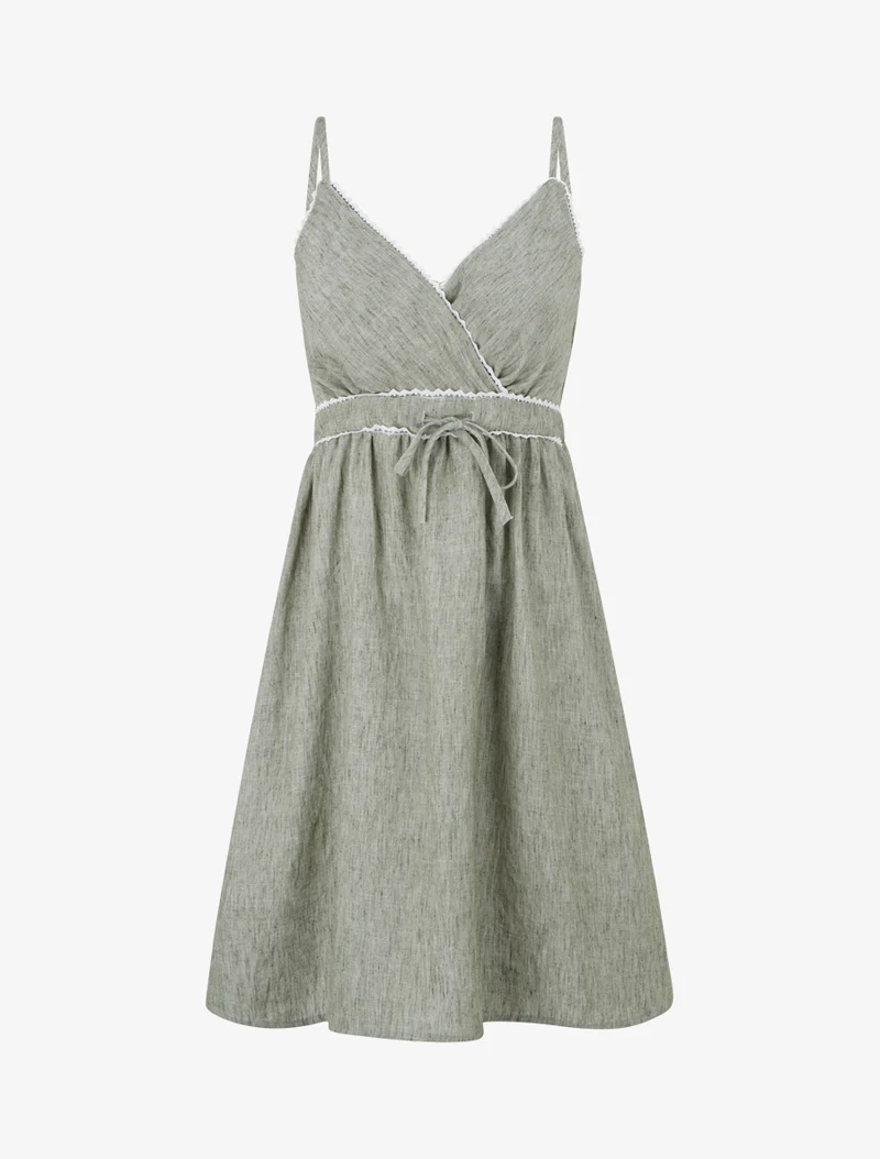 Wadenlanges Kleid mit Wickelausschnitt - Kaki