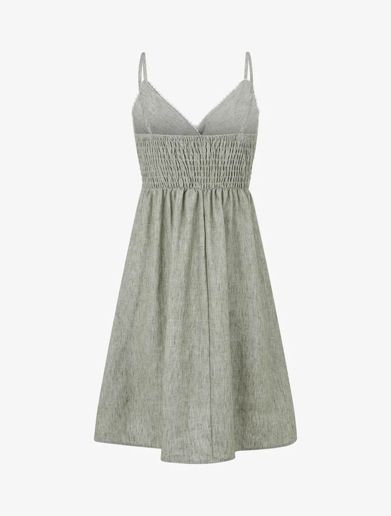 Wadenlanges Kleid mit Wickelausschnitt - Kaki