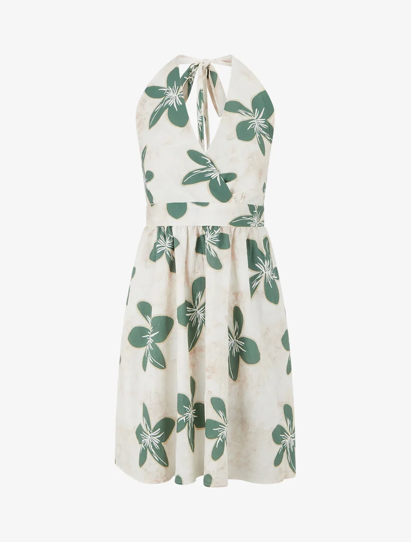 Rückenfreies Midikleid mit großem Blumenmuster - Grün