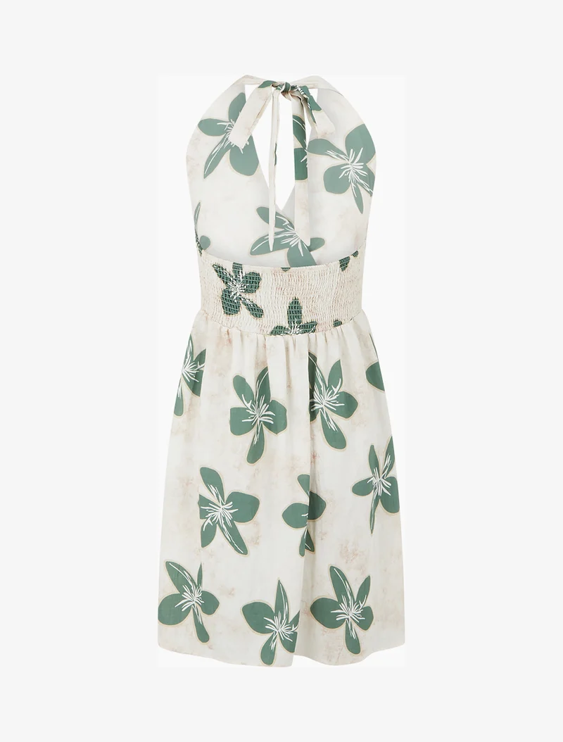 Rückenfreies Midikleid mit großem Blumenmuster - Grün