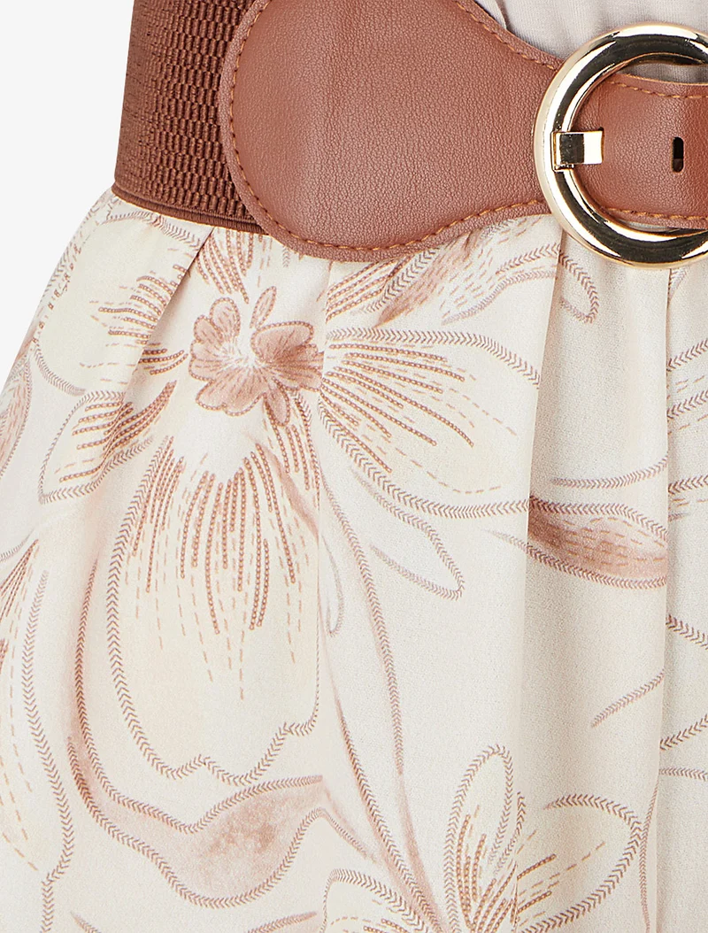 Gürtelter Overall mit Blumenmuster - Maulwurf