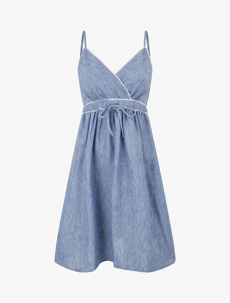 Wadenlanges Kleid mit Wickelausschnitt - Blau