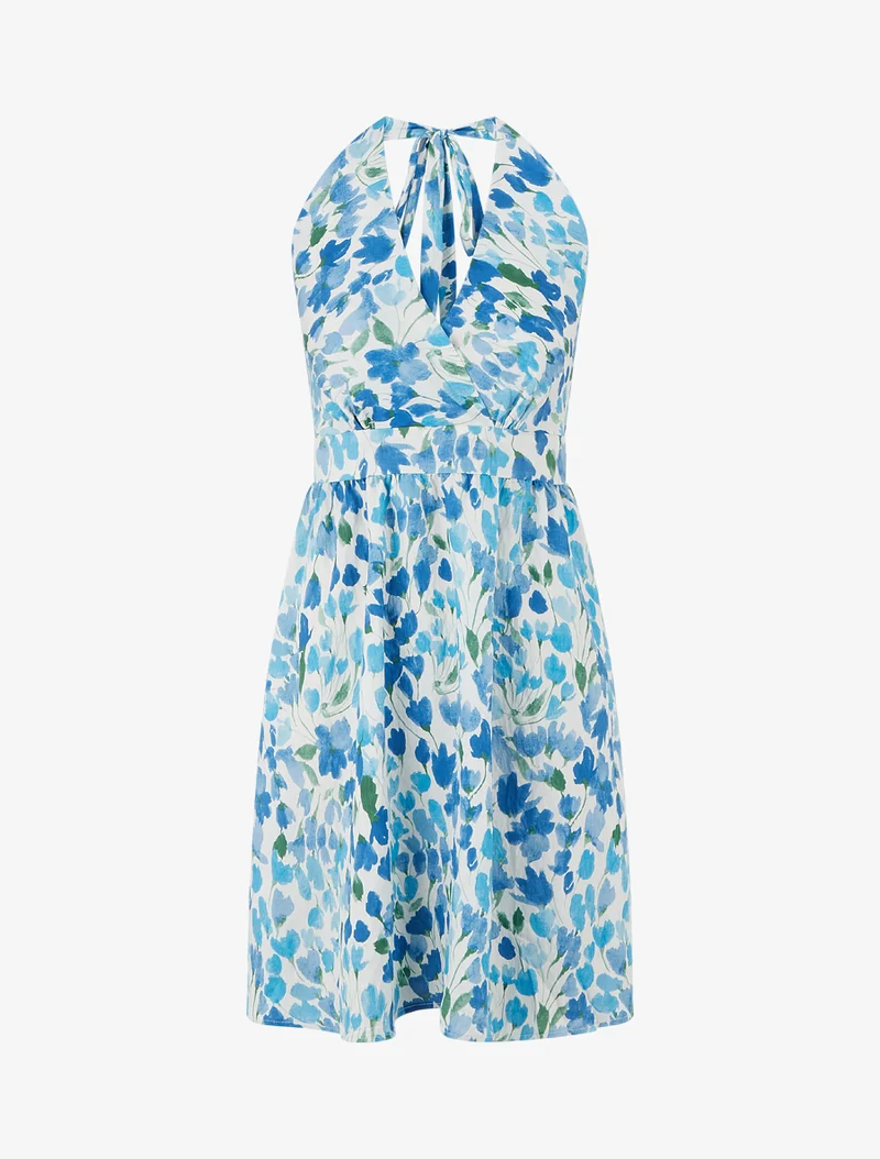 Midikleid mit offenem Rücken und abstraktem Blumenmuster - Blau