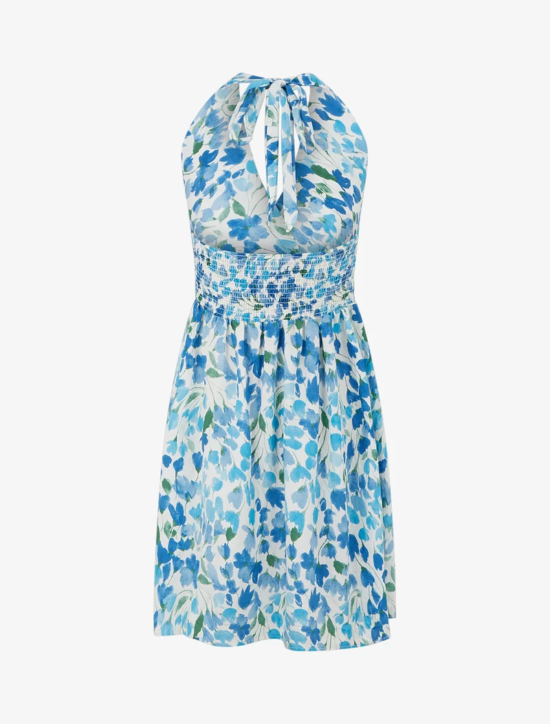 Midikleid mit offenem Rücken und abstraktem Blumenmuster - Blau