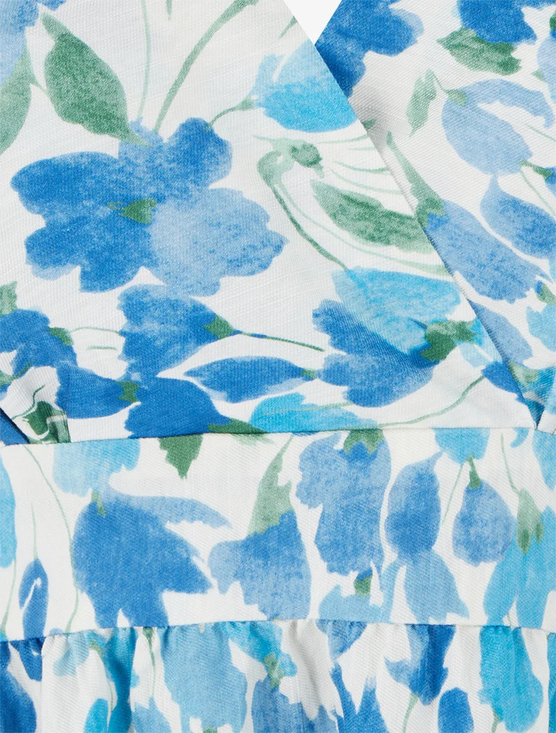 Midikleid mit offenem Rücken und abstraktem Blumenmuster - Blau