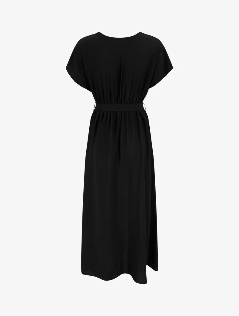 Langärmeliges Kleid mit fantasievollem Kragen - Schwarz