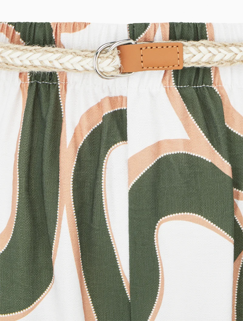 Gerade Hose mit hoher Taille und grafischem Druck - Kaki