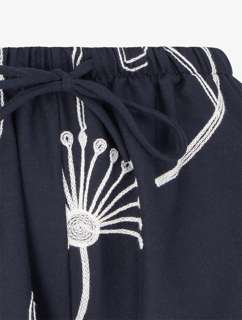 Weite Hose mit Blumenstickereien - Mitternachtsblau