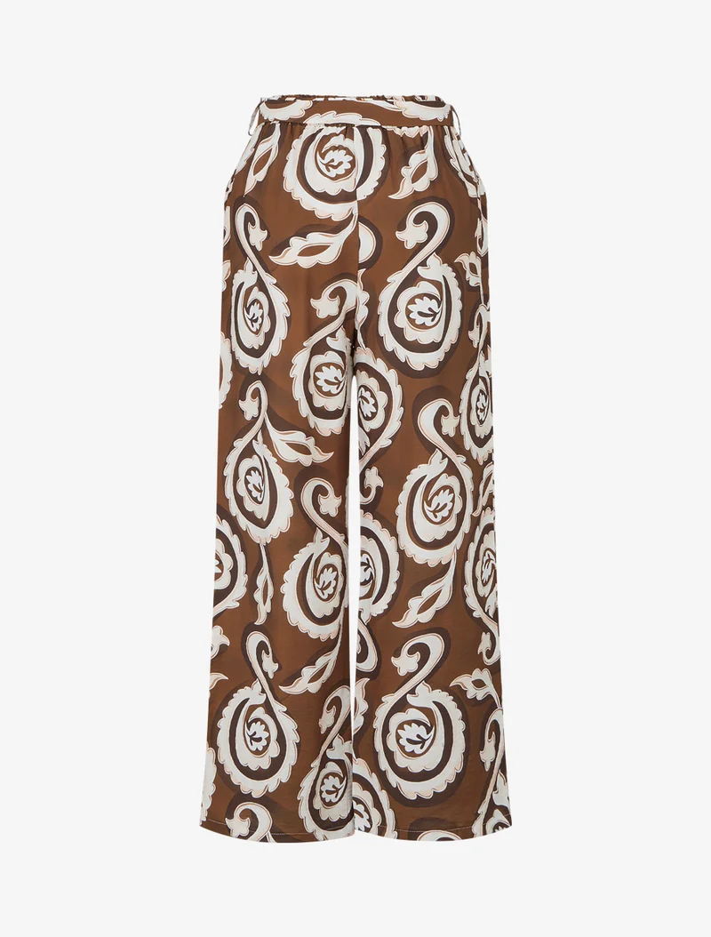 Gerade geschnittene Hose mit elastischem Bund und Arabeskenmuster - Braun