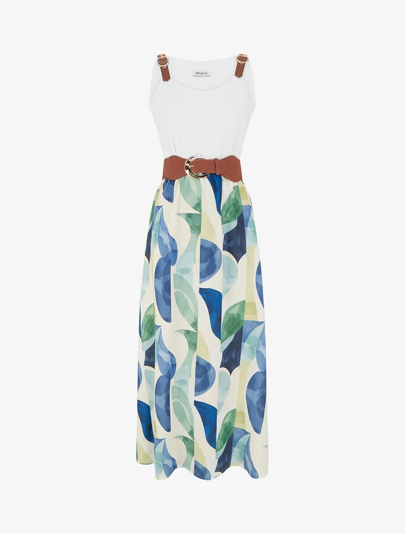 Trägerkleid mit Fantasiemuster aus Kunstleder - Marine