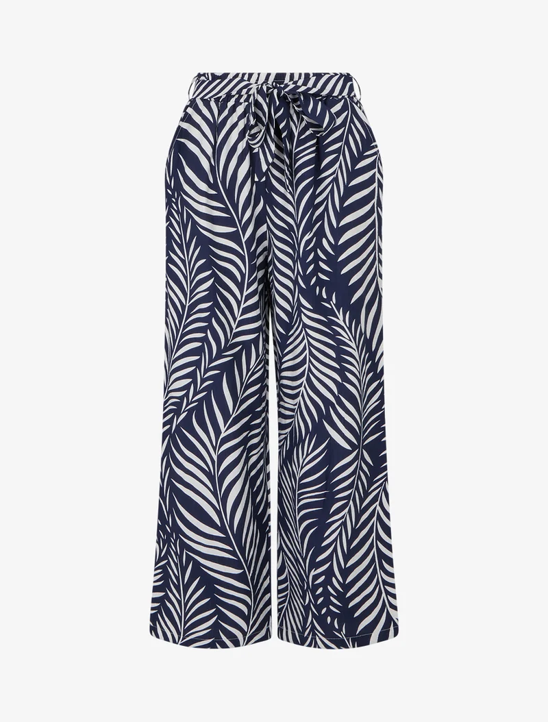 Elastische Hose mit geradem Schnitt und Blattdruck - Marine