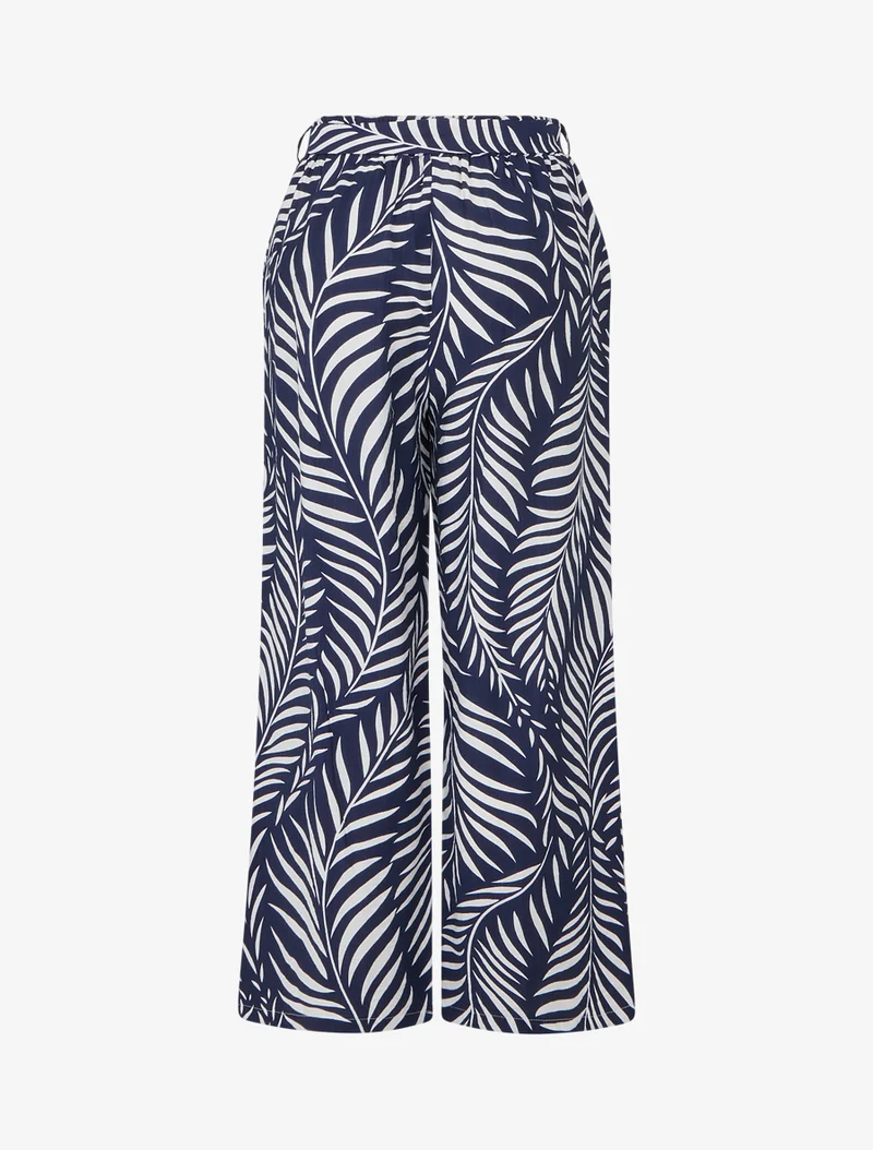 Elastische Hose mit geradem Schnitt und Blattdruck - Marine