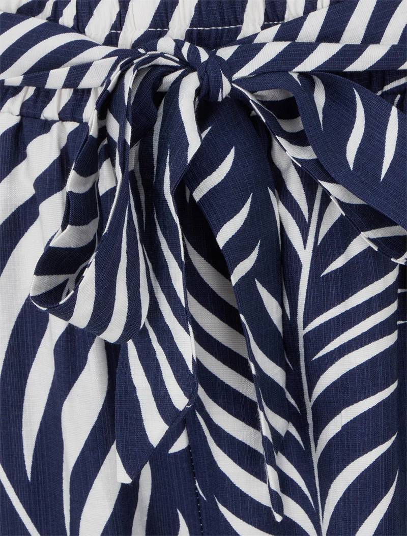 Elastische Hose mit geradem Schnitt und Blattdruck - Marine