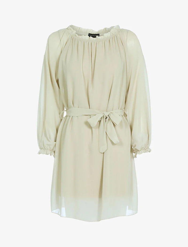 Schulterfreies Kleid aus Voile - Beige