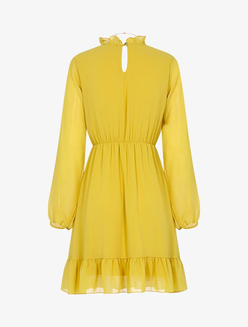 Rüschenkleid mit Stehkragen - Gelb
