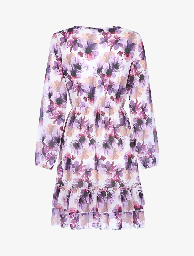Rüschenblumenkleid - Weiß/Violett