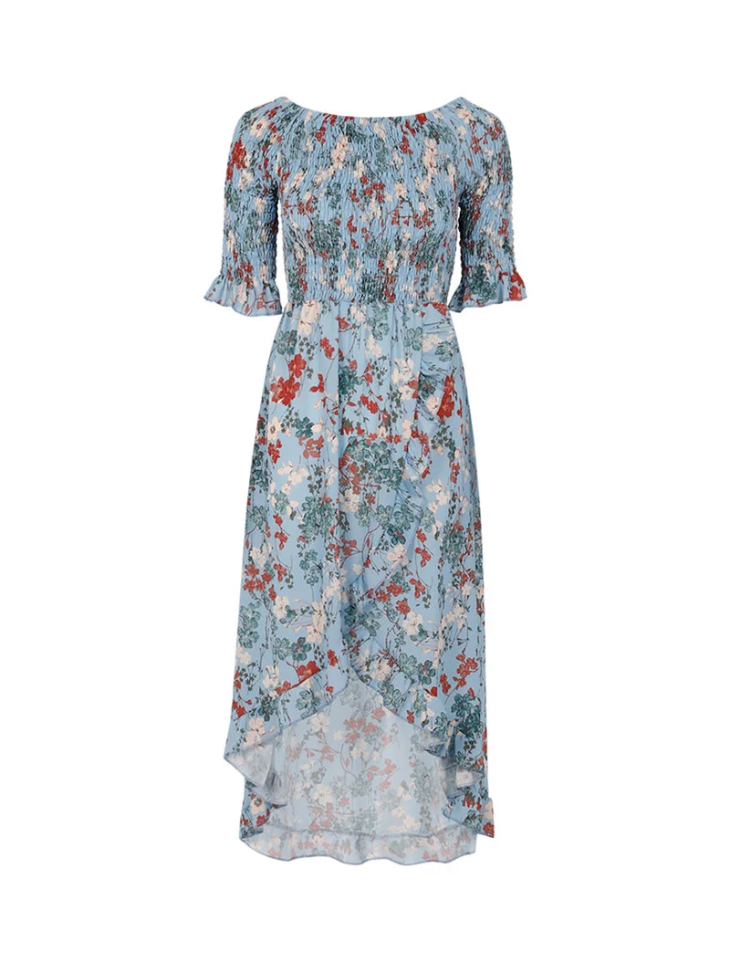 Wickelkleid mit asymmetrischem Schößchen - Himmelblau