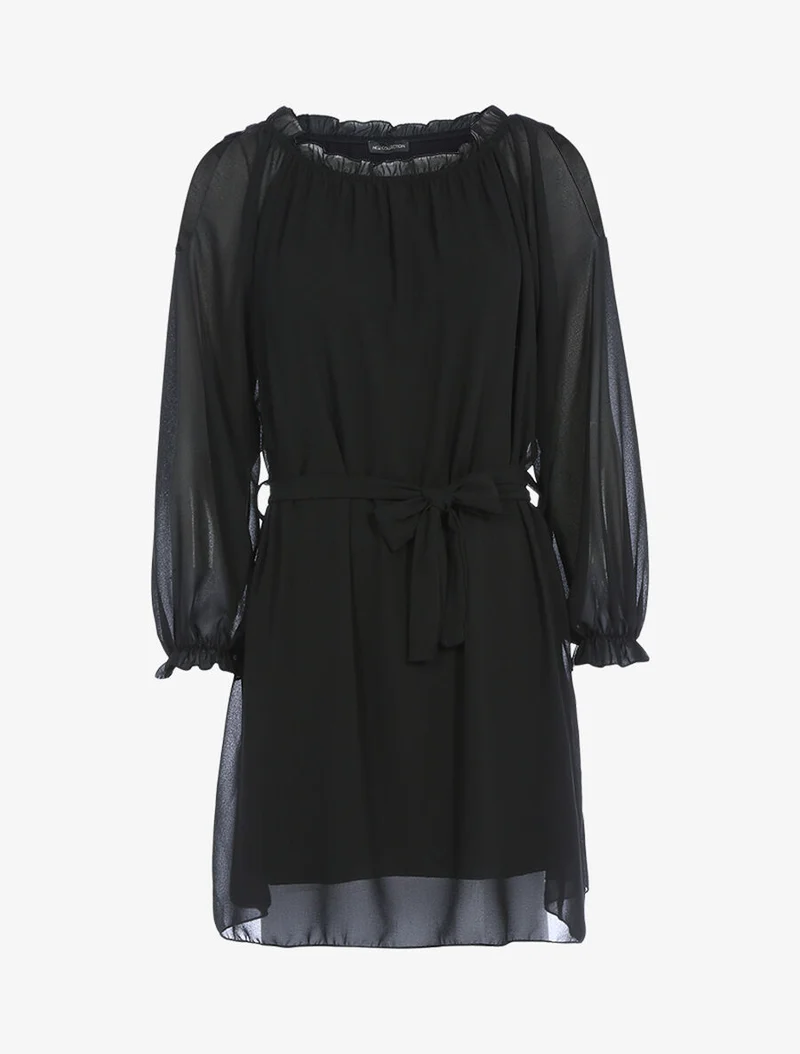 Schulterfreies Kleid aus Voile - Schwarz