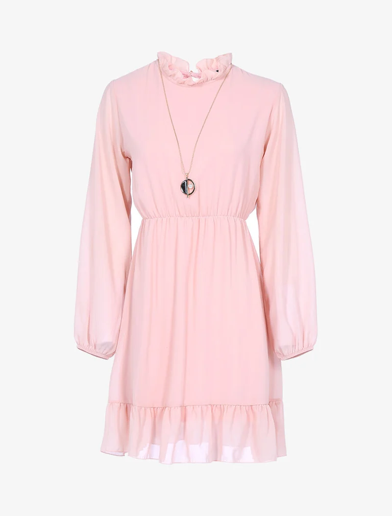 Rüschenkleid mit Stehkragen - Rose