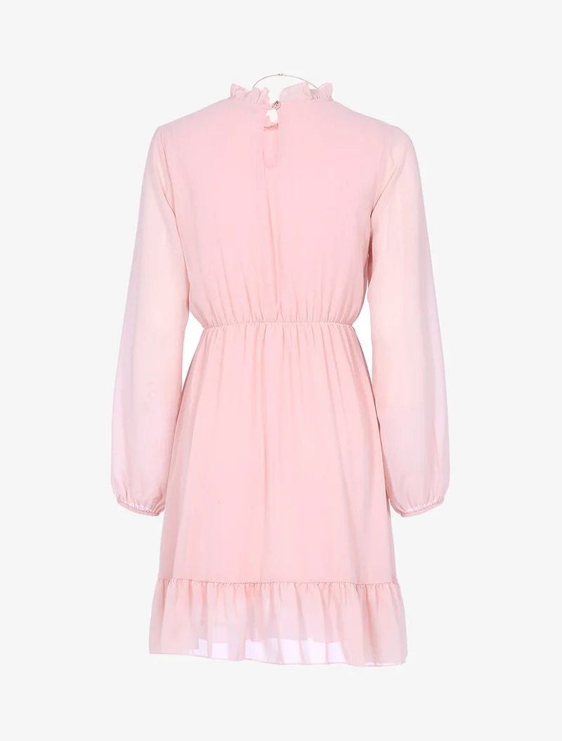 Rüschenkleid mit Stehkragen - Rose