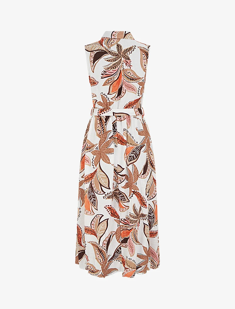 Langes Hemdblusenkleid mit Blattdruck - Braun