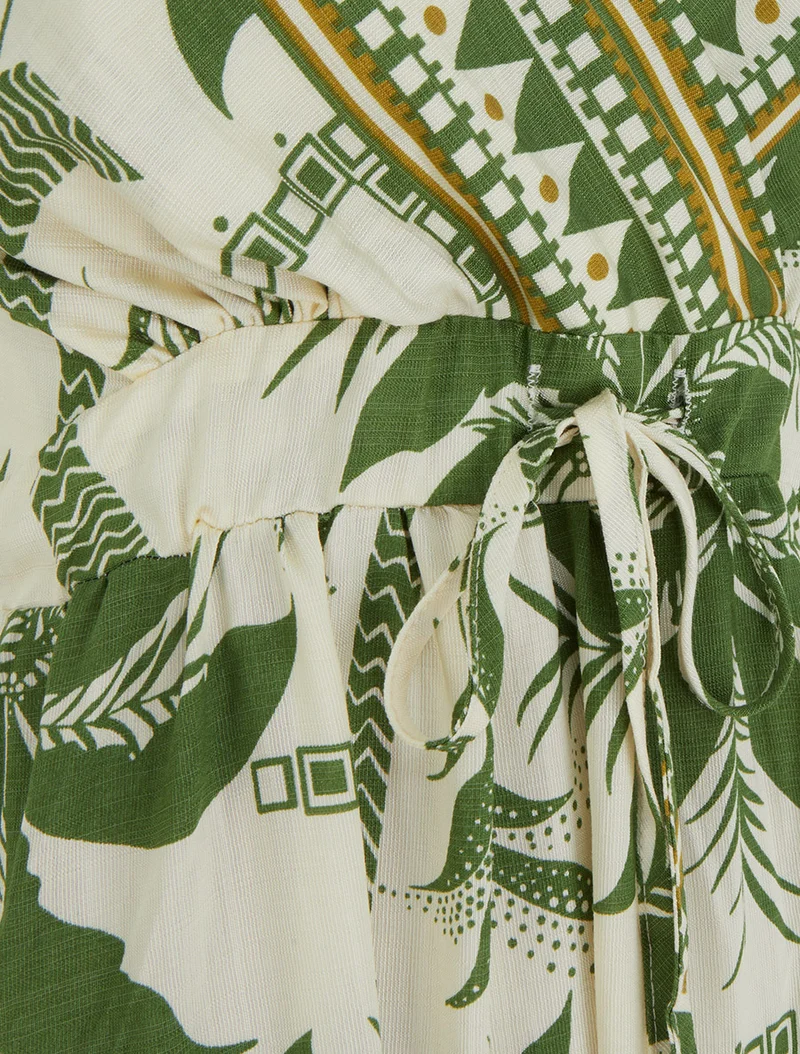 Langes Kleid mit Palmenmuster - Kaki
