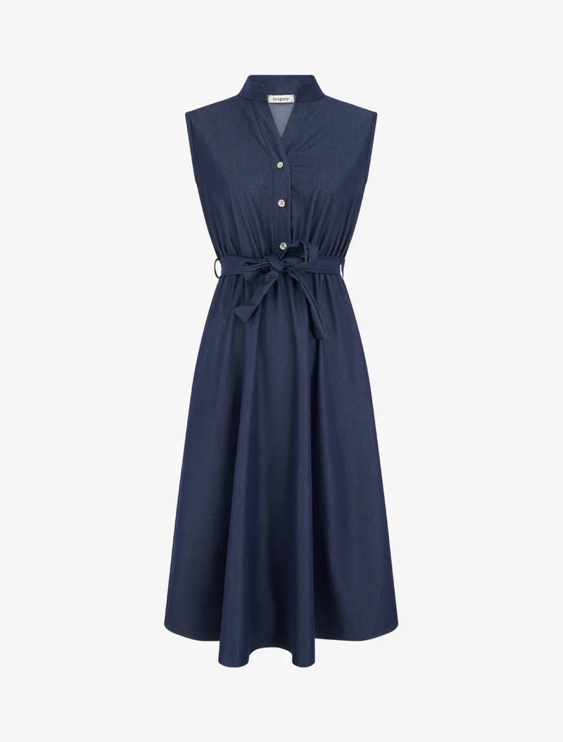 Elastisches einfarbiges Kleid mit geknöpftem Oberteil - Rohblau