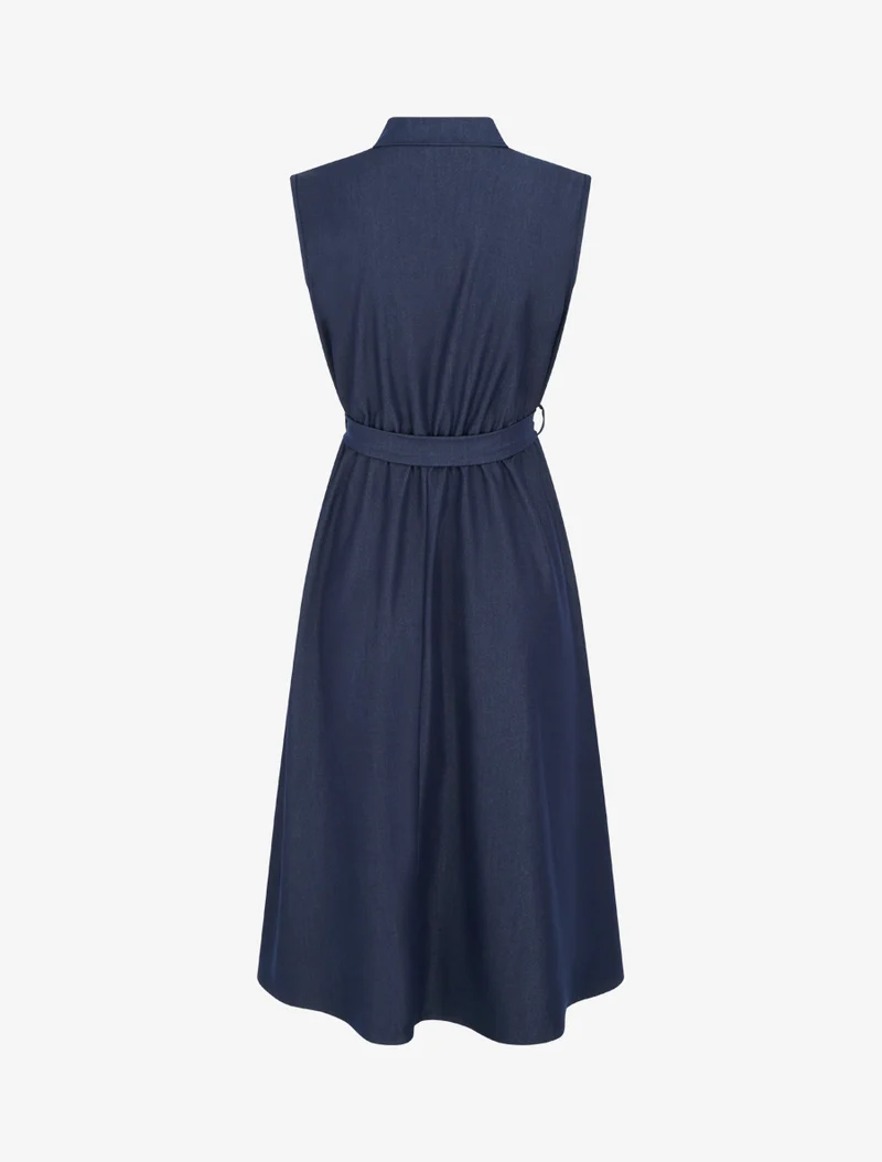 Elastisches einfarbiges Kleid mit geknöpftem Oberteil - Rohblau