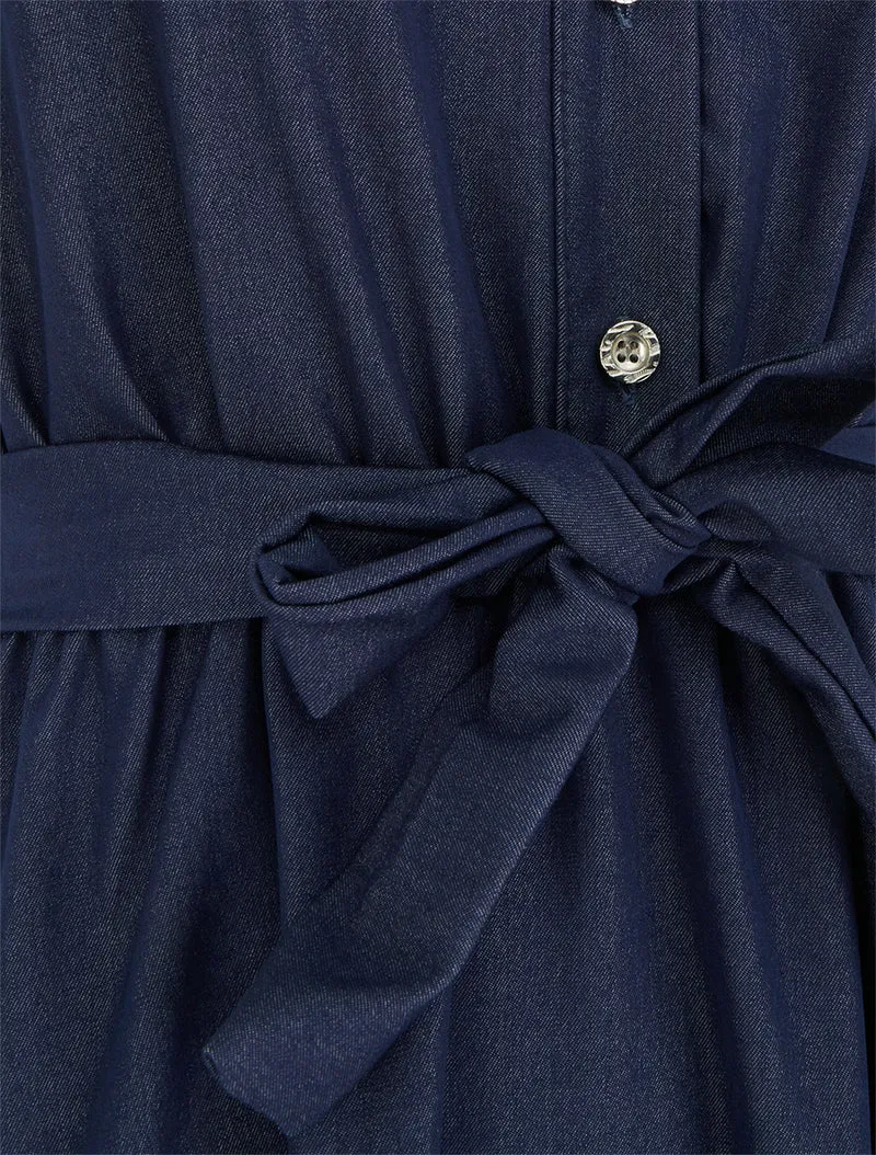 Elastisches einfarbiges Kleid mit geknöpftem Oberteil - Rohblau